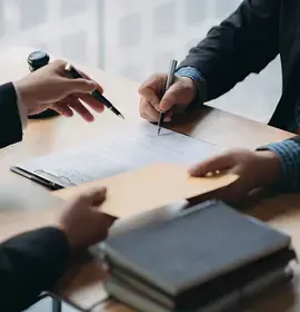 Solicitor and Client Discussing Settlement Agreement Contract
