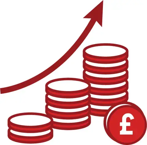 Money below an upward arrow
